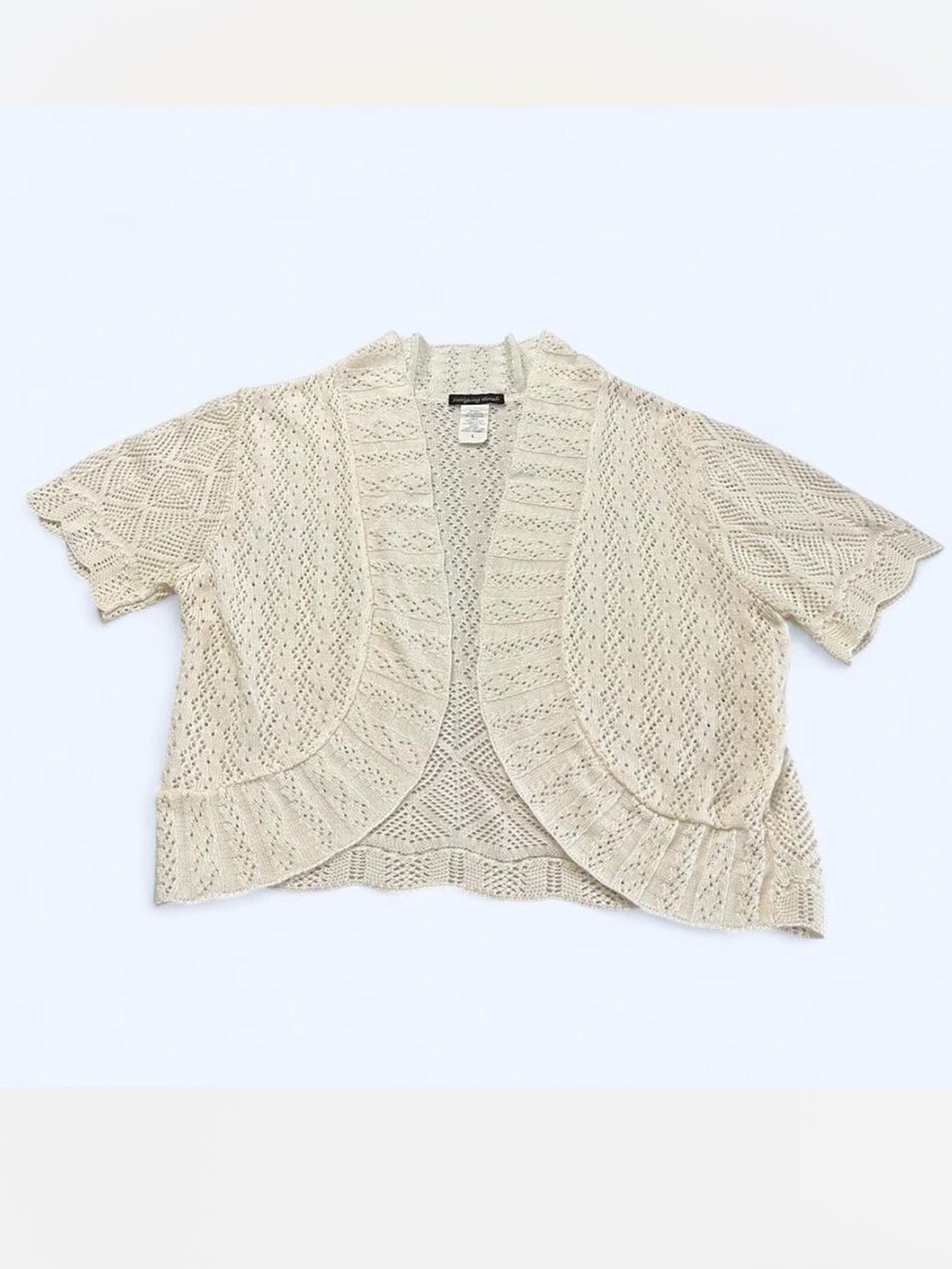 Y2K Retro Open-Front Short Sleeve Crochet Cardigan Sweater Knit Cropped Shrug